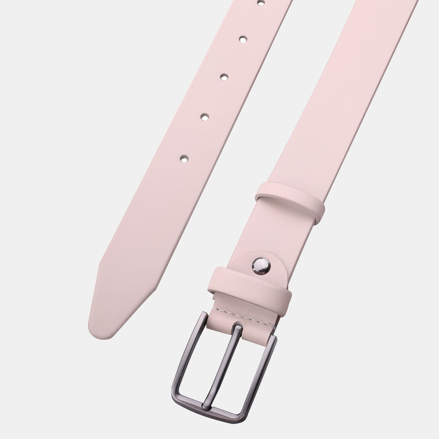 Beige leather belt with gray buckle