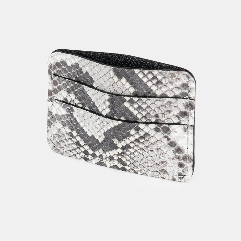 Cardholder made of black and white python leather with small scales