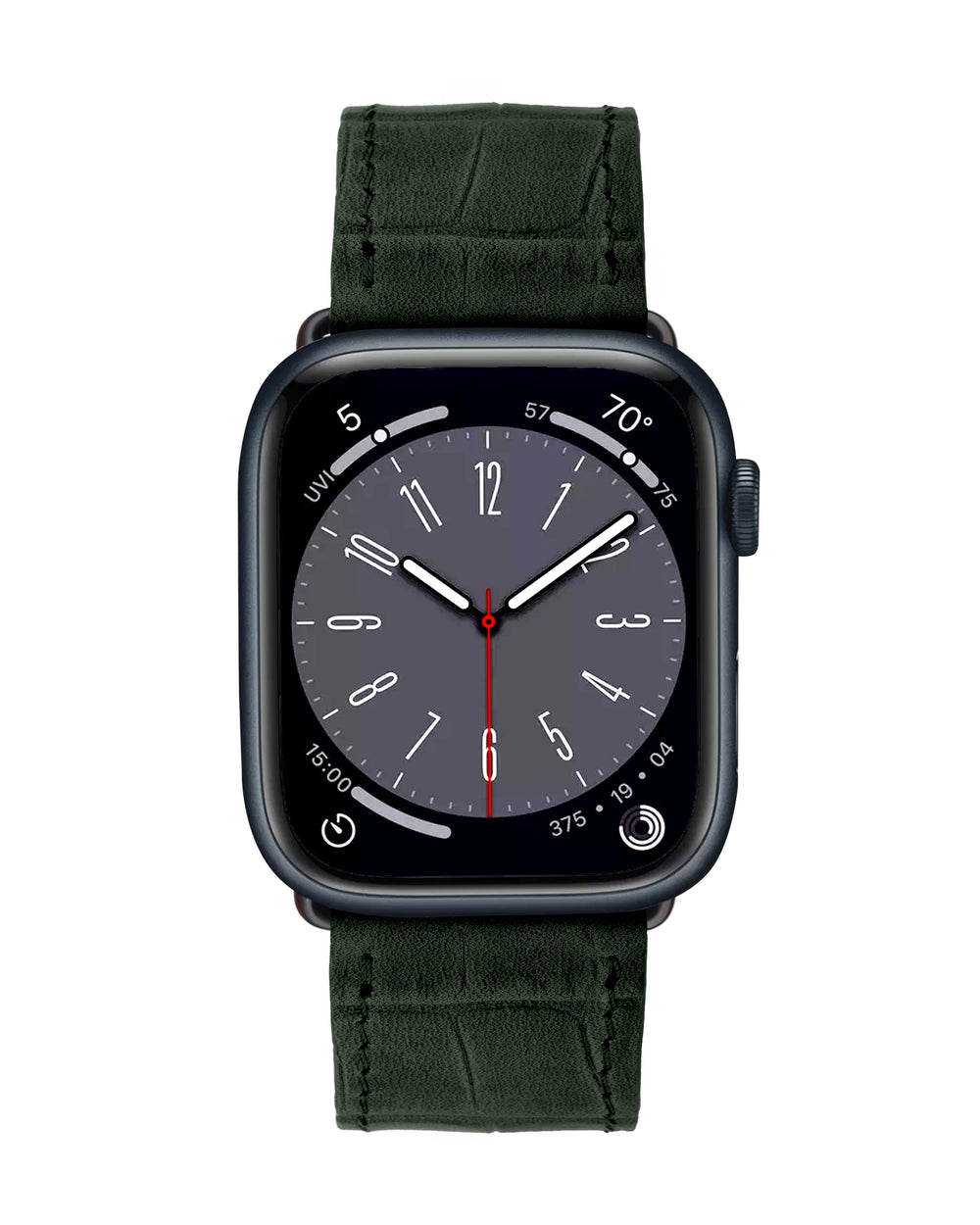 Ремешок для Apple Watch из телячьей кожи с тиснением под крокодила тёмно-зелёного цвета