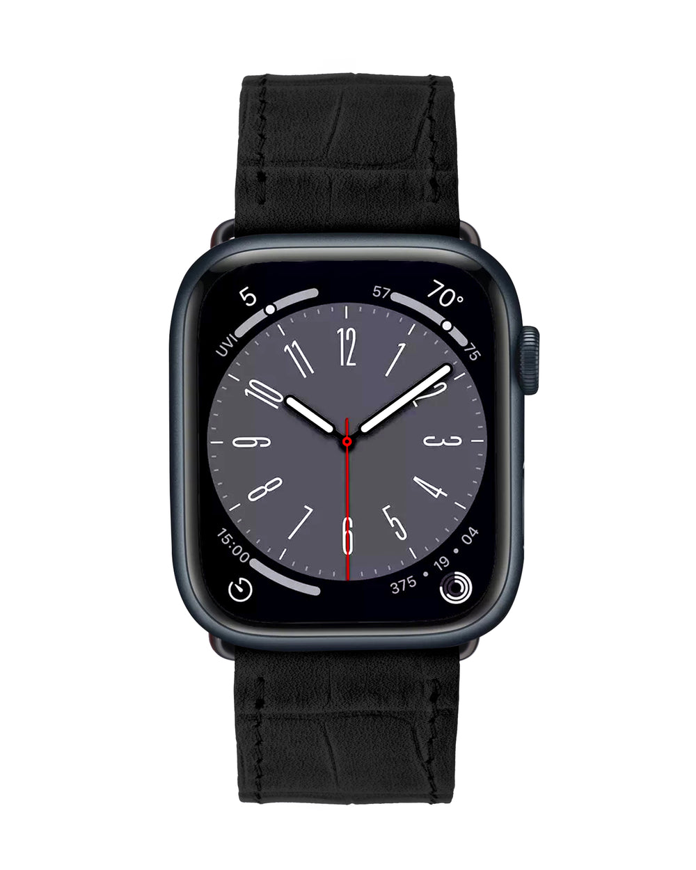 Ремешок для Apple Watch из телячьей кожи с тиснением под крокодила чёрного цвета