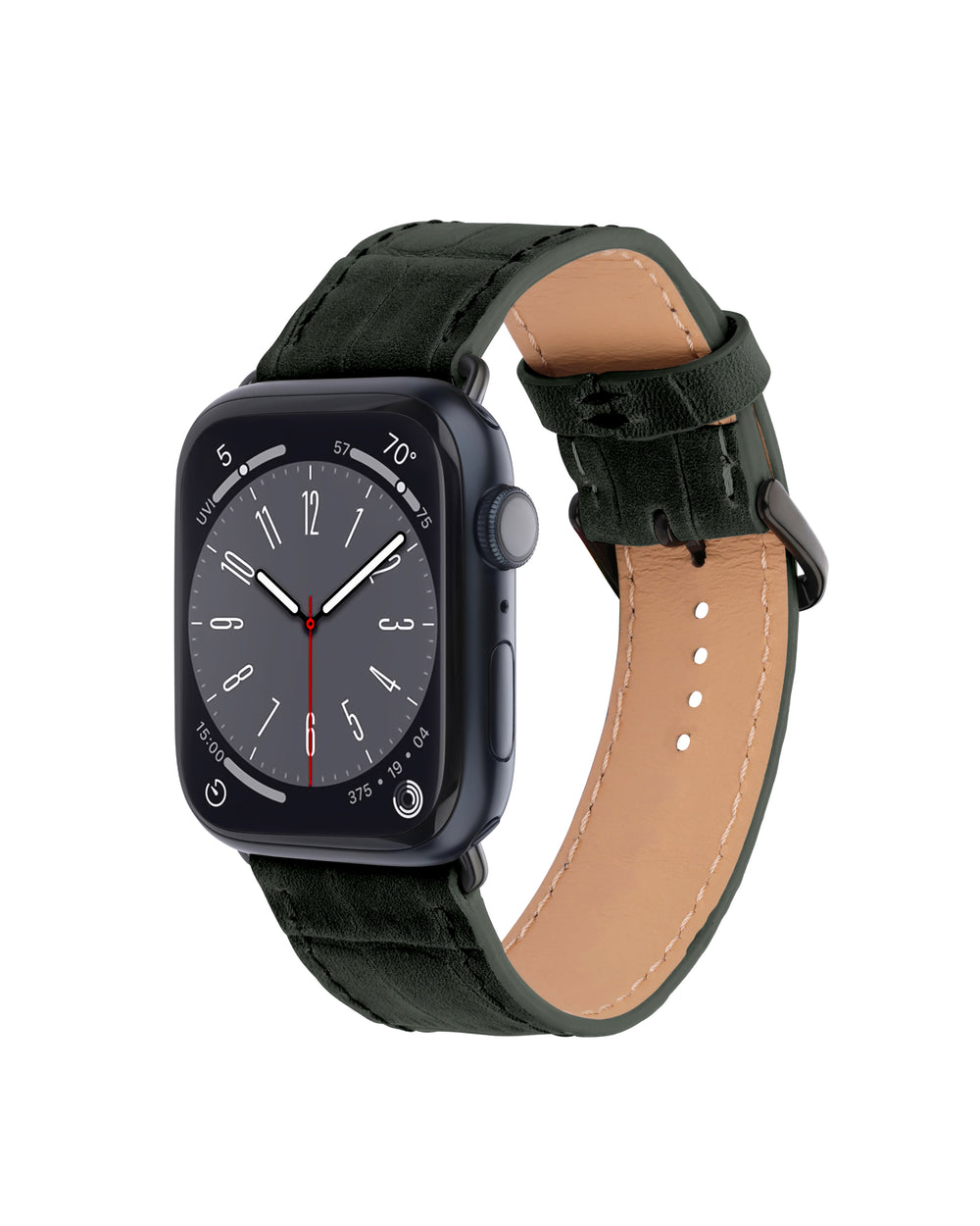 Ремешок для Apple Watch из телячьей кожи с тиснением под крокодила тёмно-зелёного цвета