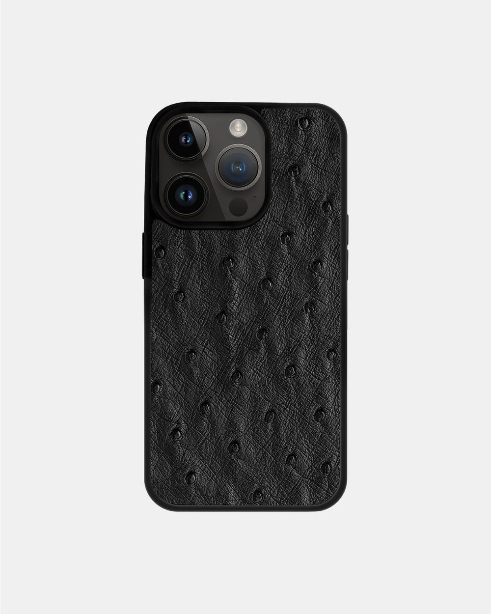 Black ostrich leather case with follicles for iPhone 14 Pro