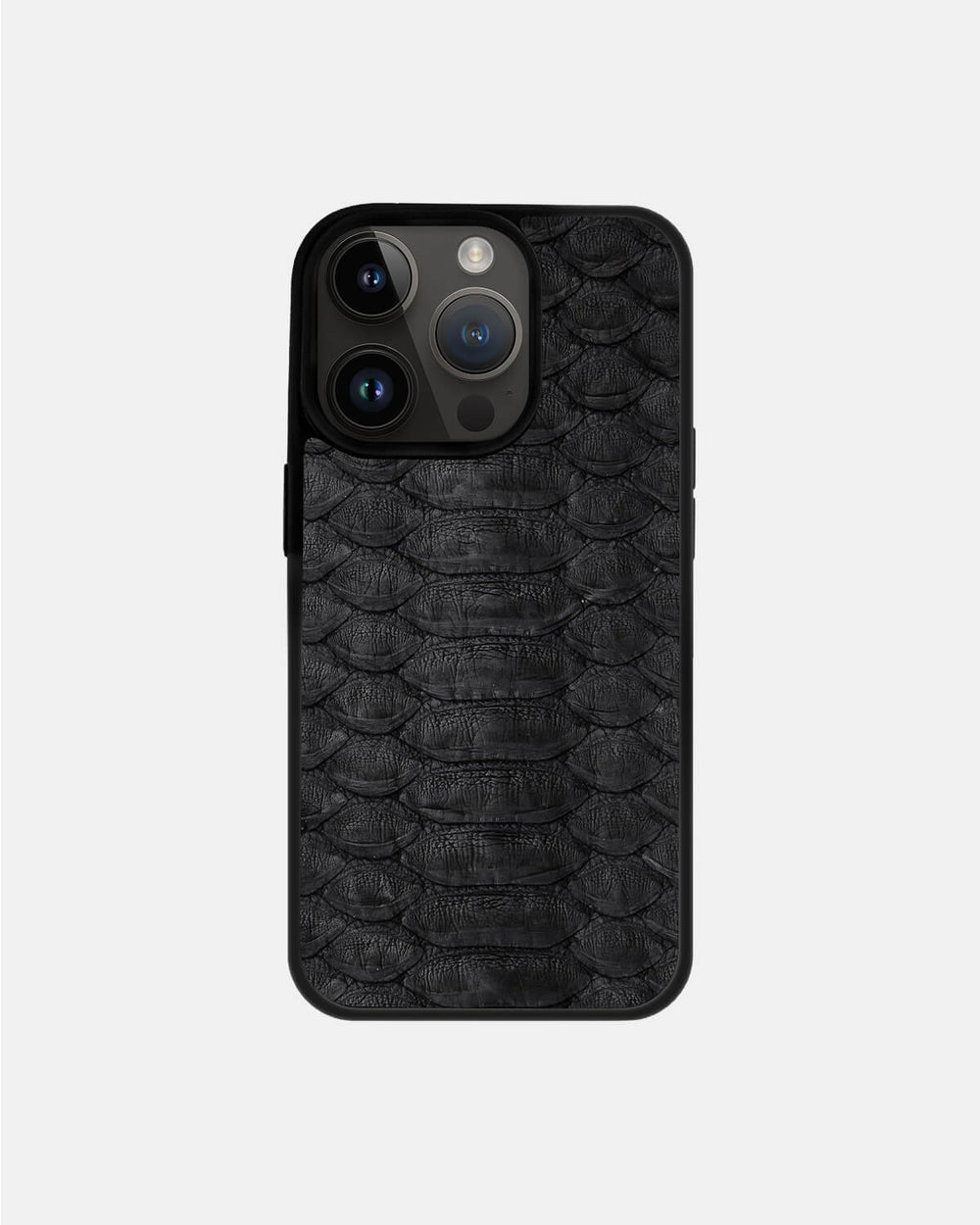 Black python leather case with large scales for iPhone 14 Pro