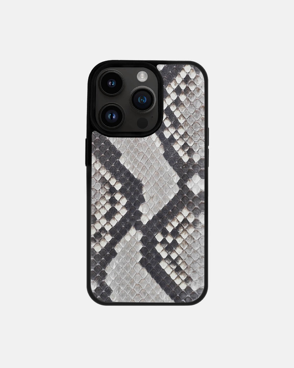 Чехол из черно-белой кожи питона с мелкой чешуёй для iPhone 14 Pro