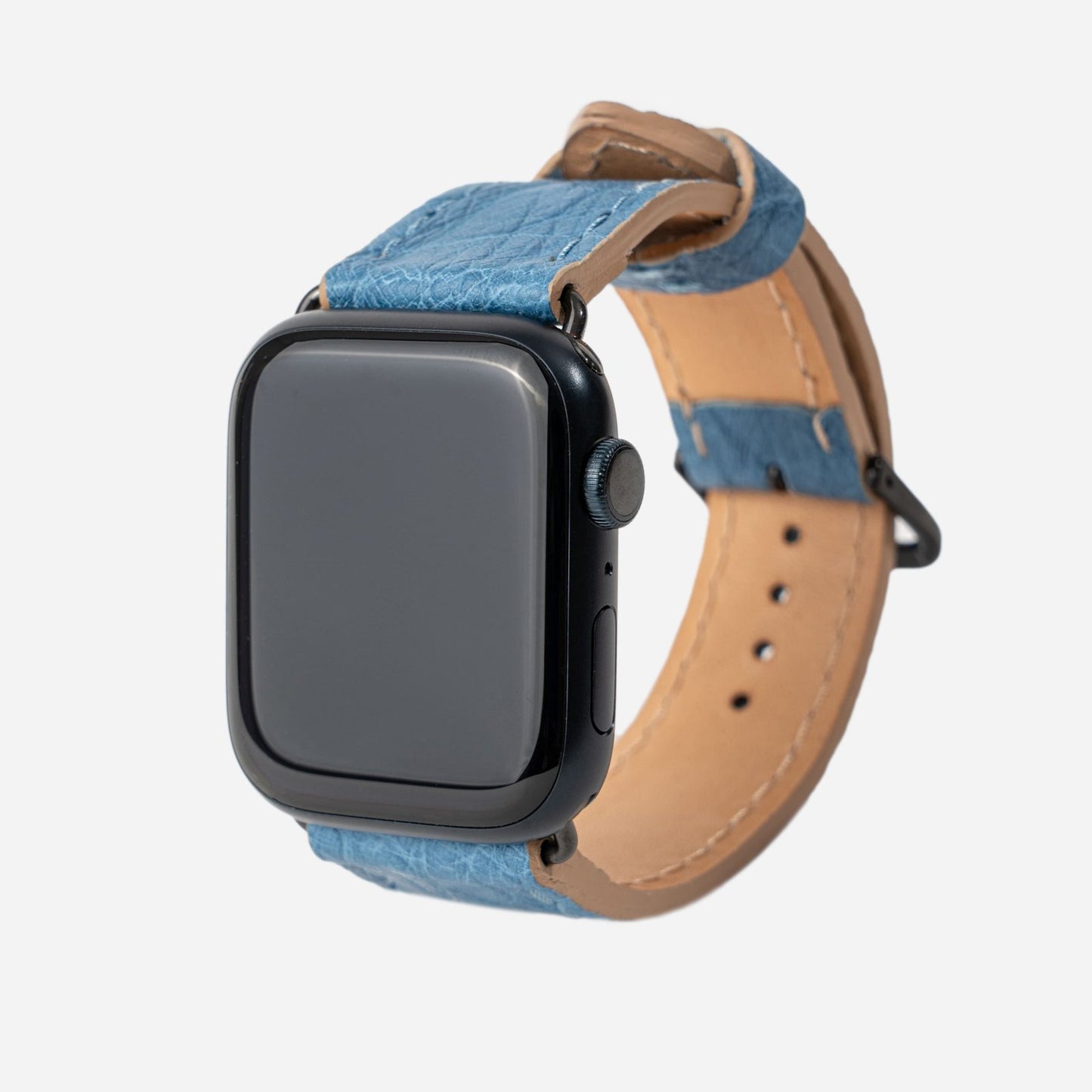 Strap for Apple Watch made of ostrich leather in blue color without follicles