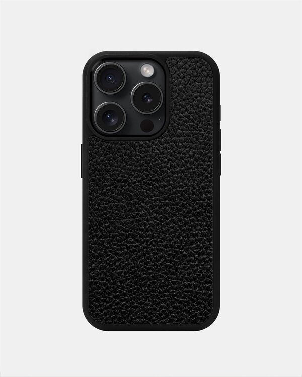 Чохол із чорної телячої шкіри флотар для iPhone 15 Pro