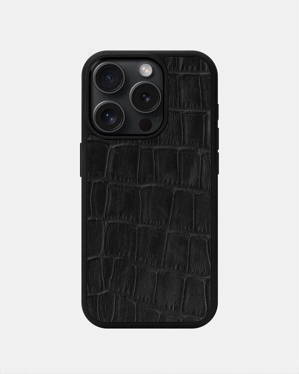 Black crocodile embossing calfskin case for iPhone 15 Pro