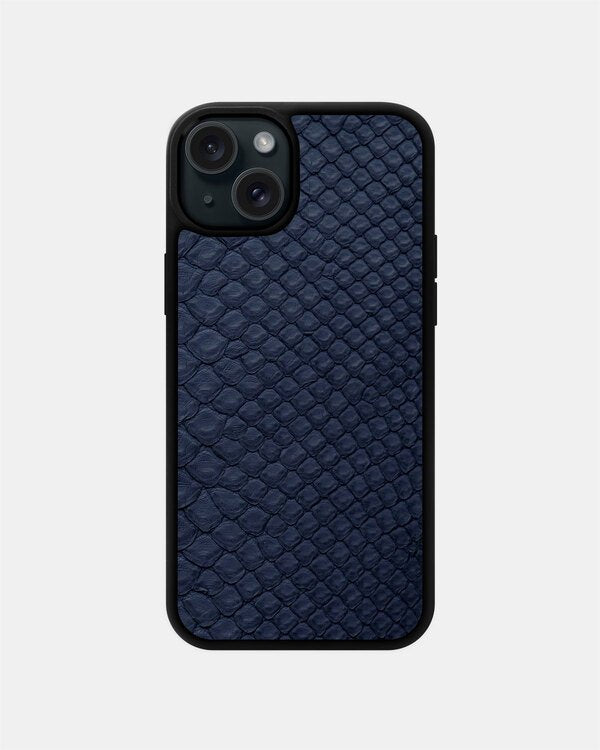 Dark blue python skin case with small scales for iPhone 16