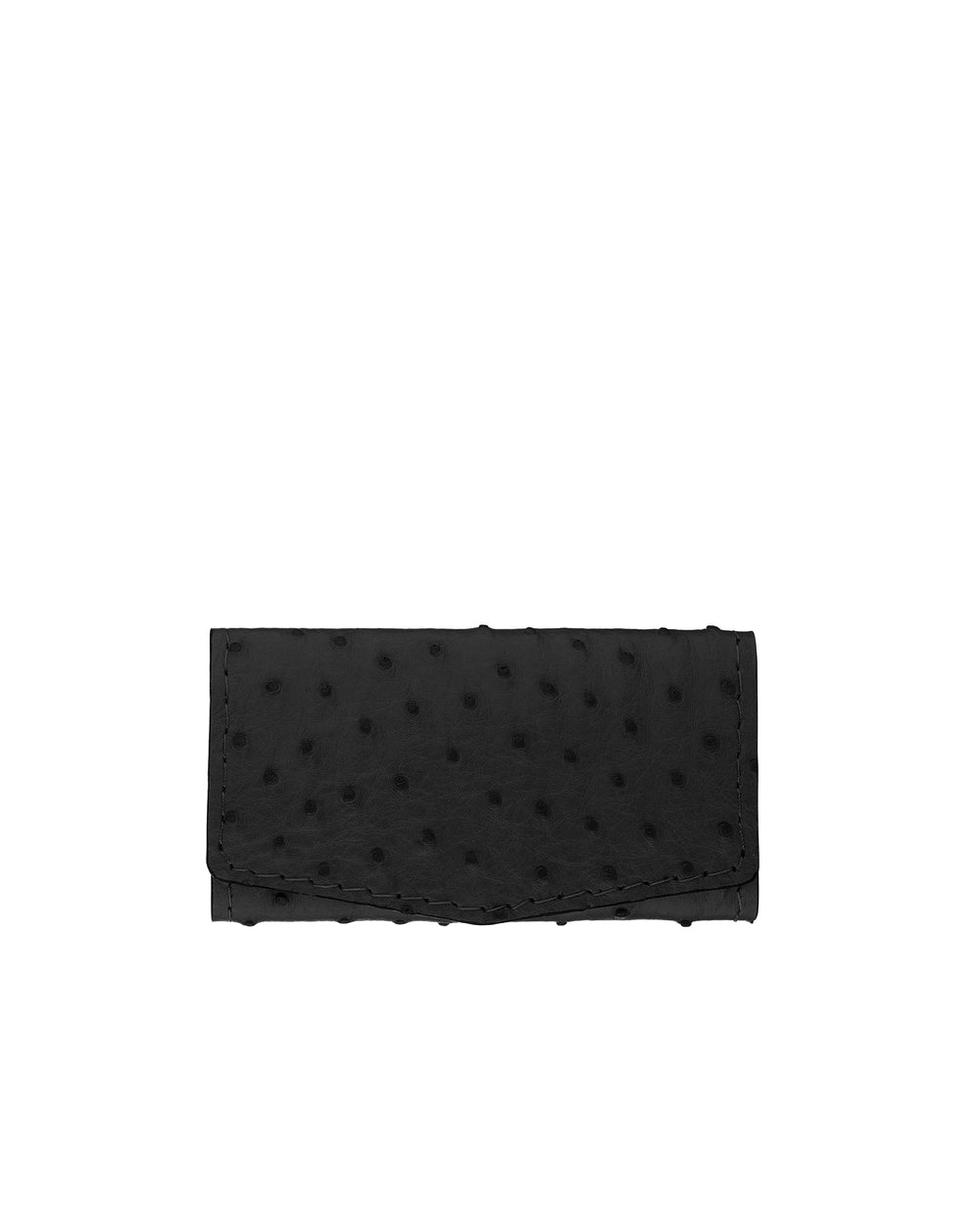 Key holder made of black ostrich leather with follicles