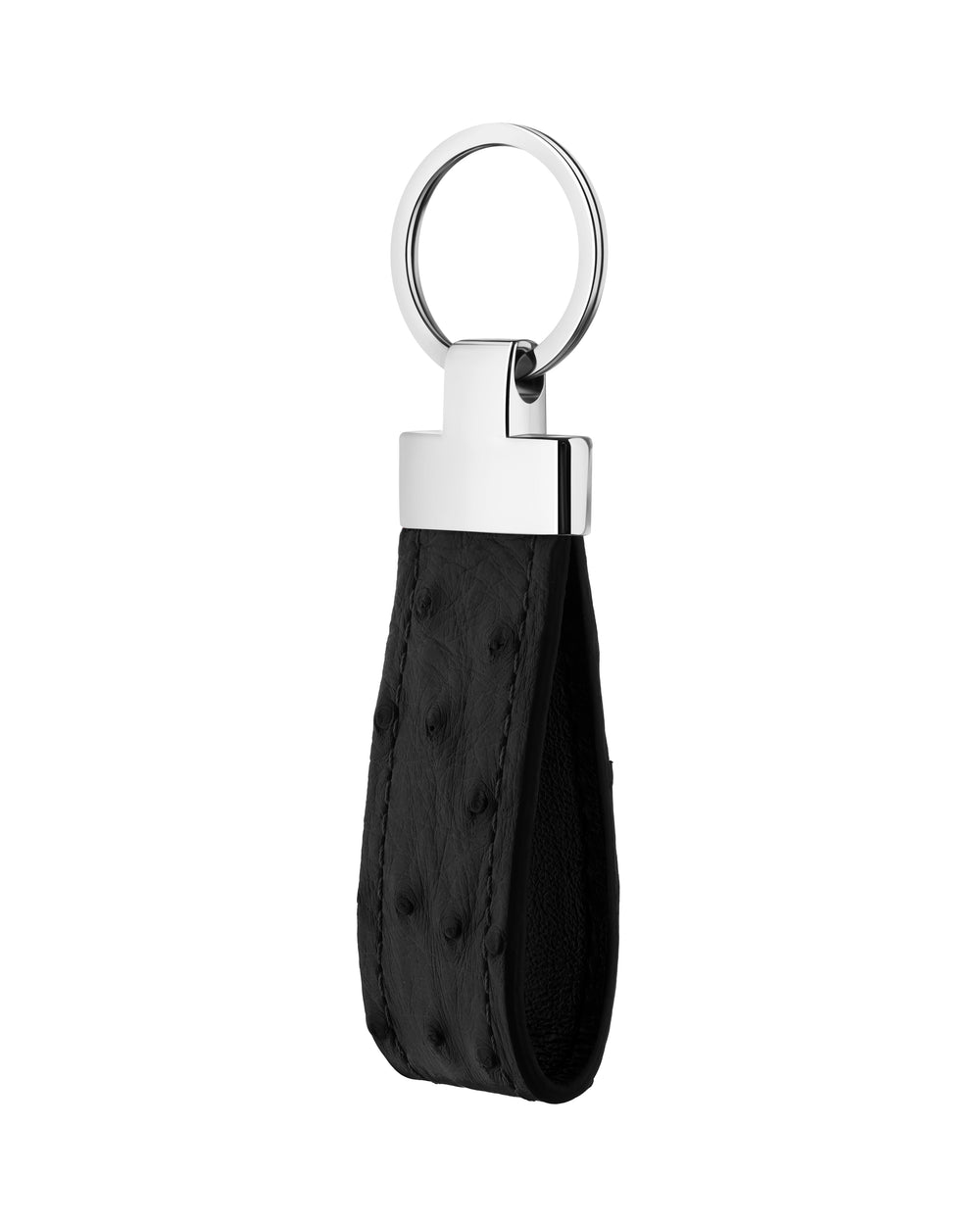 Keychain made of black ostrich leather with follicles