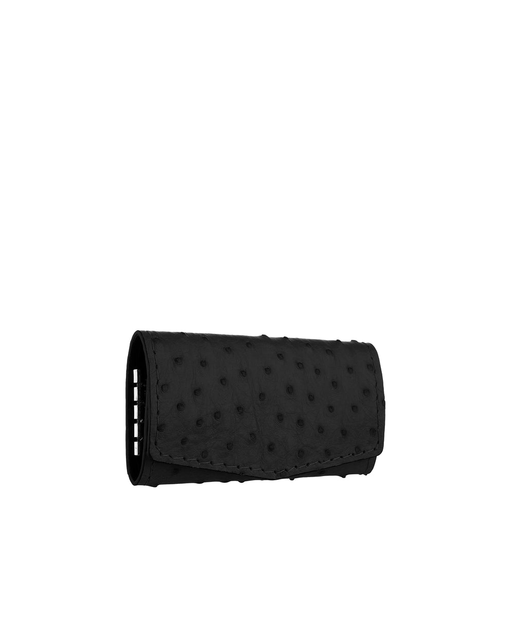 Key holder made of black ostrich leather with follicles