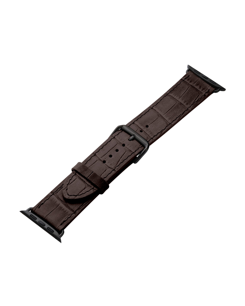 Apple Watch strap made of calfskin, embossed to resemble crocodile in dark brown color