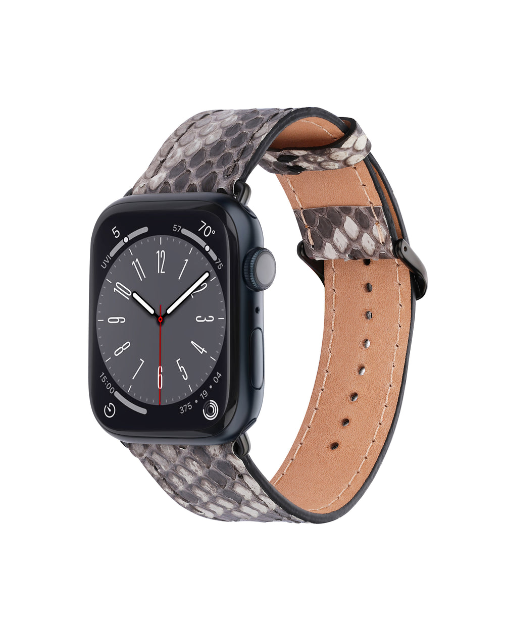Python leather strap for Apple Watch in black and white color