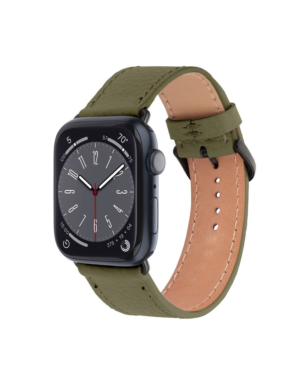 Apple Watch strap made of olive-colored floater leather