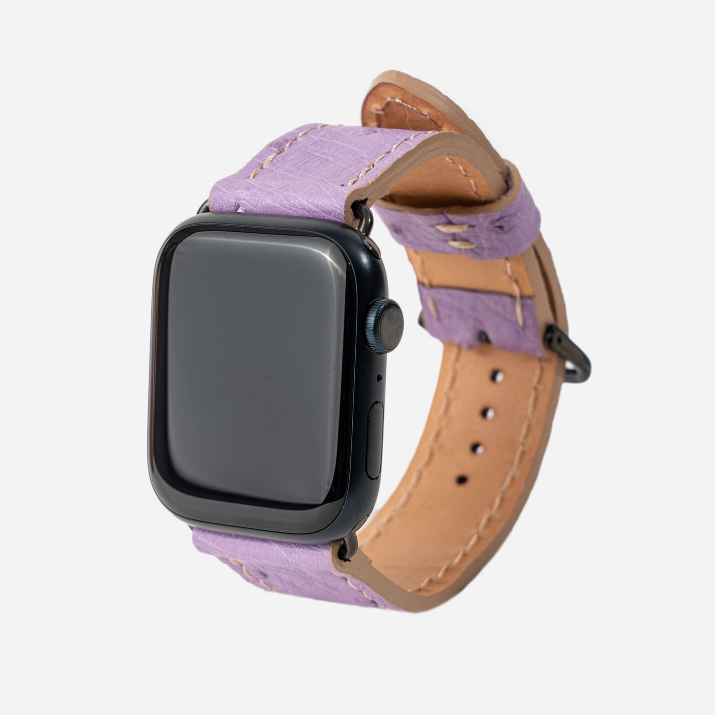 Strap for Apple Watch made of ostrich leather in lilac color with follicles
