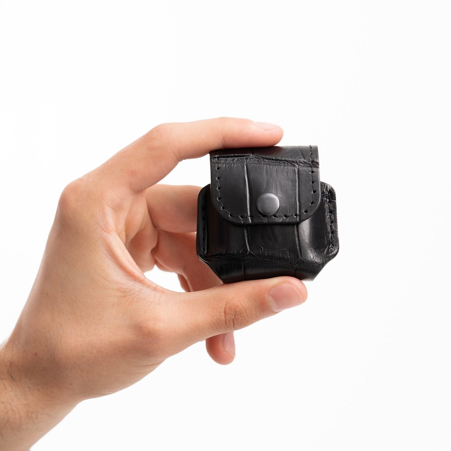 Case for AirPods made of black crocodile leather