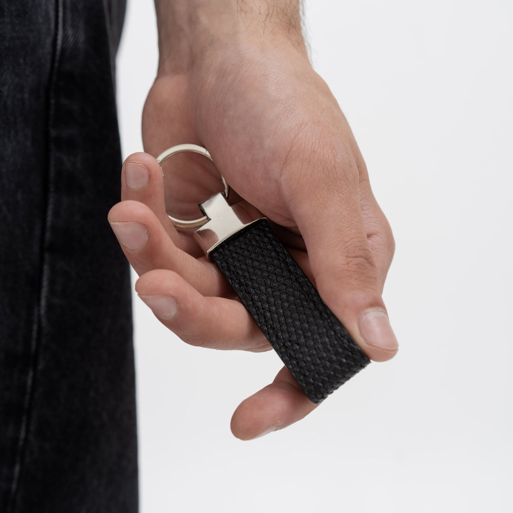 Keychain made of black iguana leather