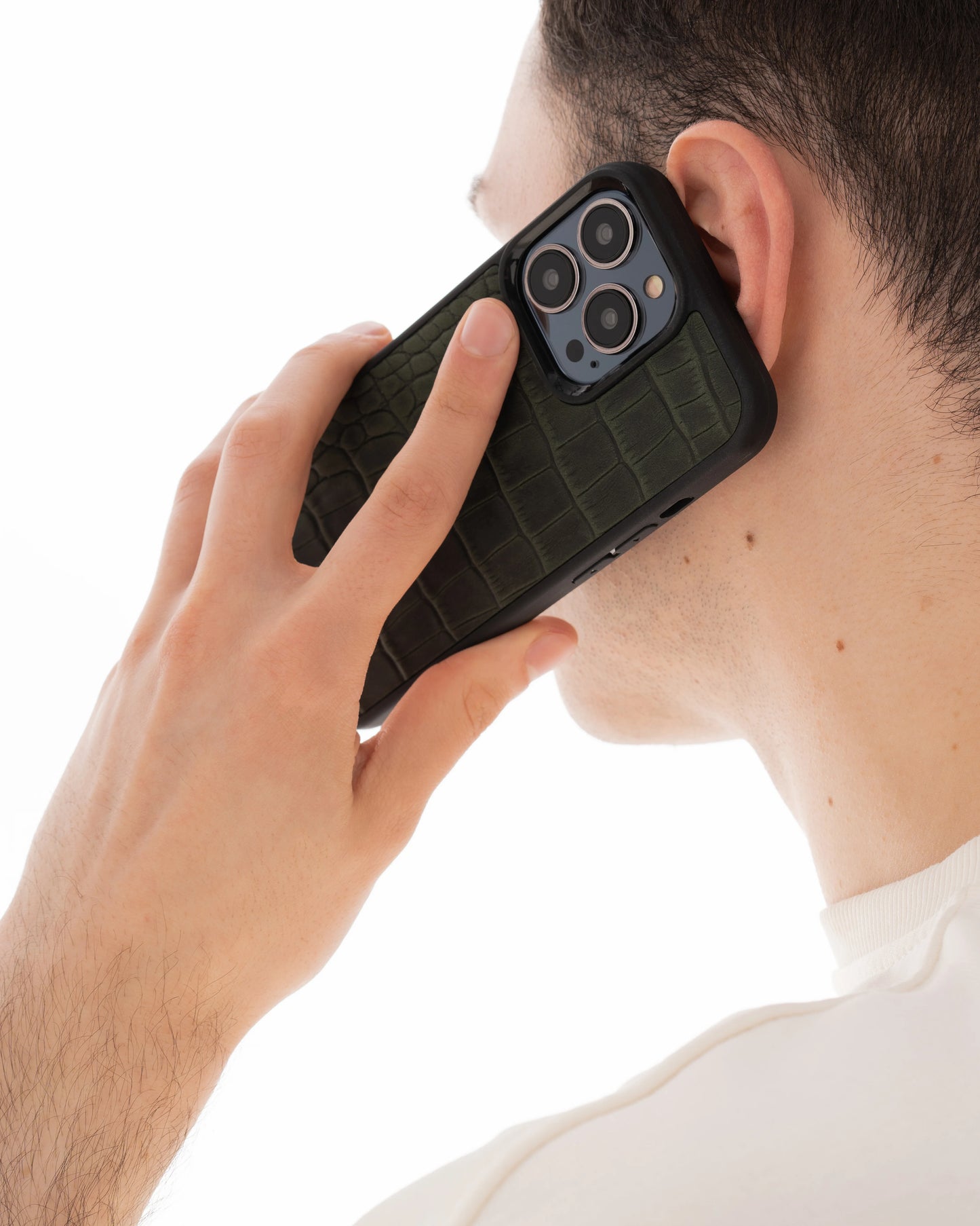 Dark green crocodile embossing calfskin case for iPhone 16