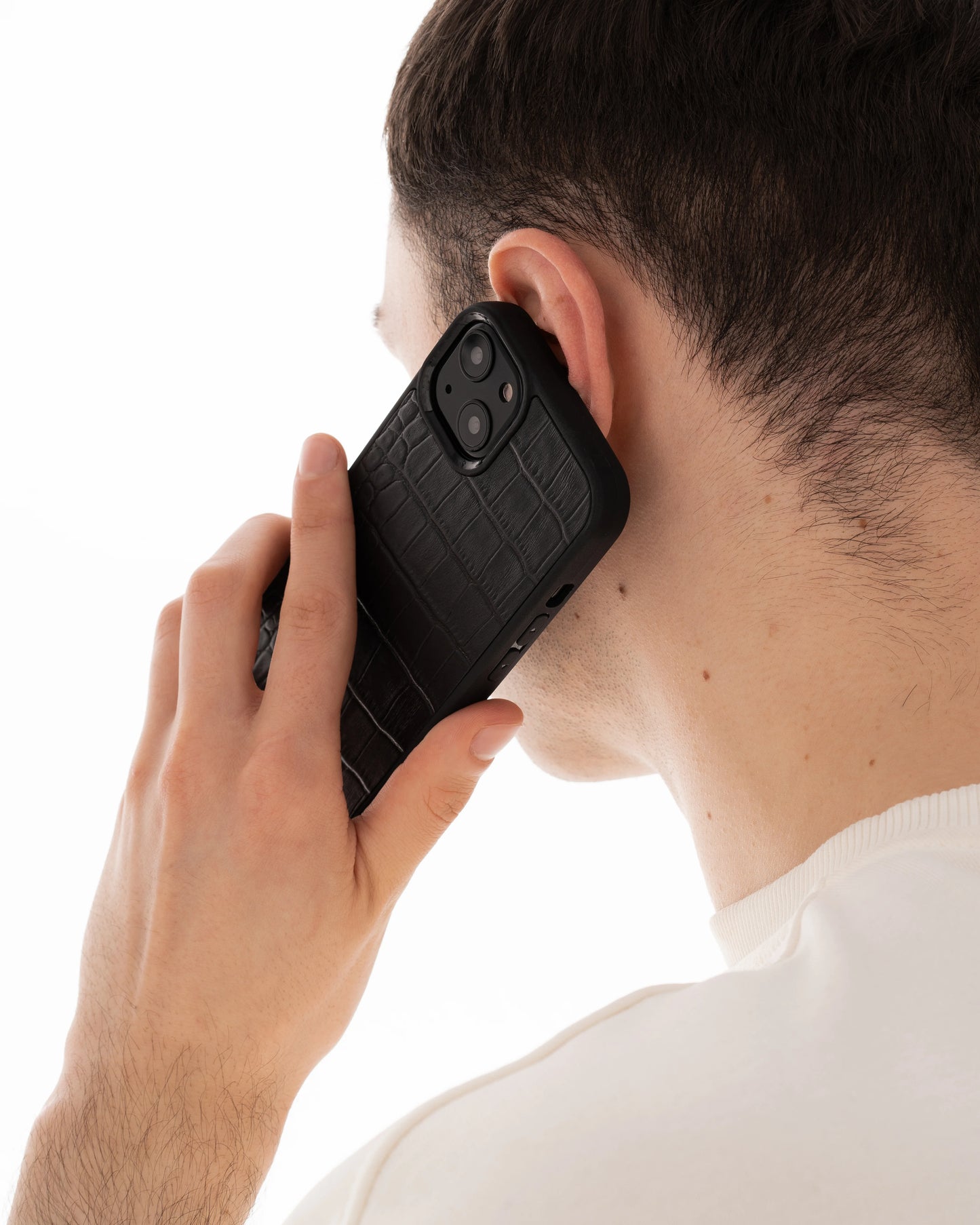 Black crocodile embossing calfskin case for iPhone 16