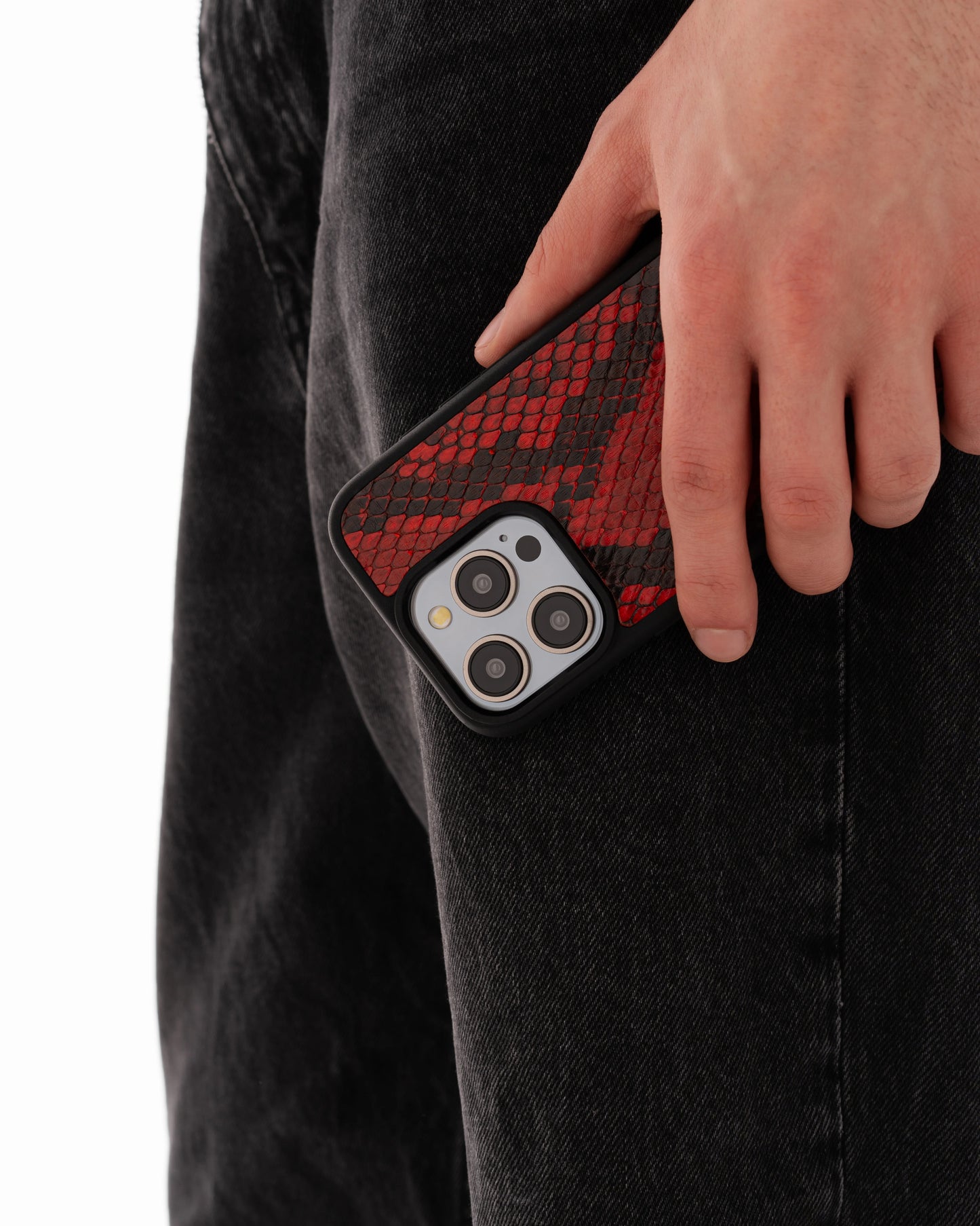 Red small scale python leather case for iPhone 16 Pro