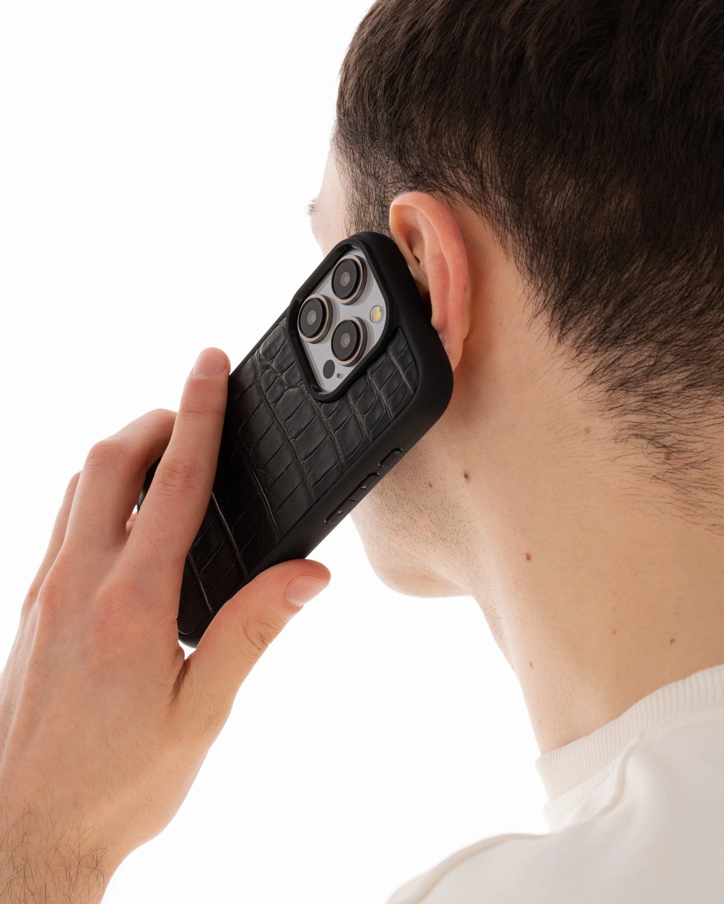 Black crocodile leather case for iPhone 16 Pro Max