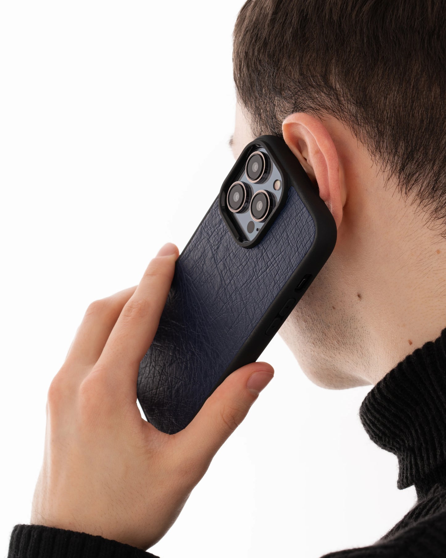 Dark blue ostrich leather follicle-free case for iPhone 16 Pro Max