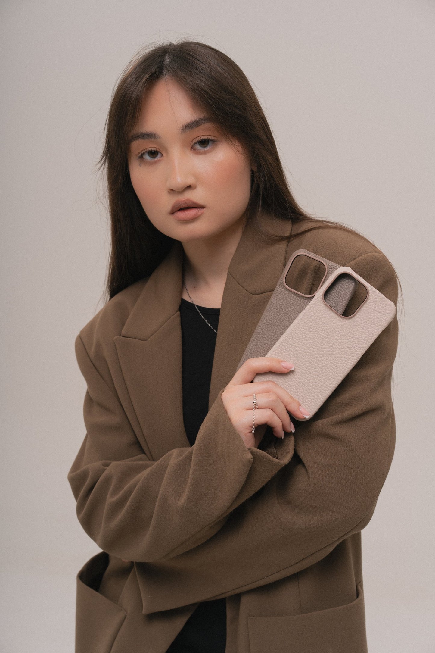 Light brown leather case for iPhone 14 Pro Max