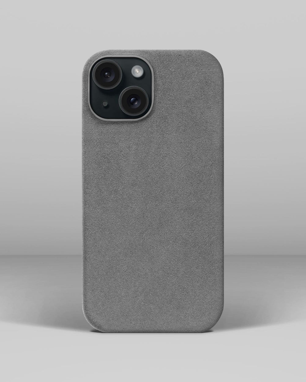 Light gray alcantara case for iPhone 15