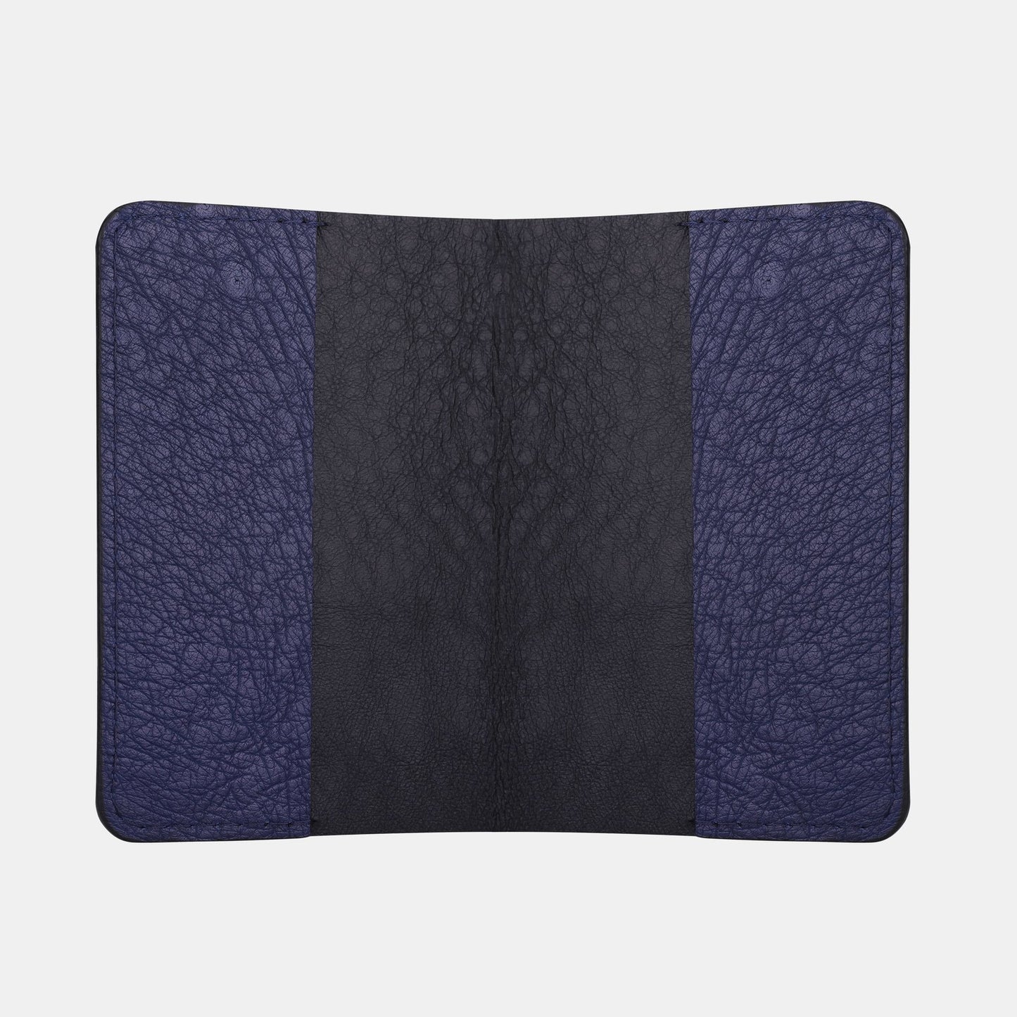 Dark blue ostrich leather passport cover without follicles