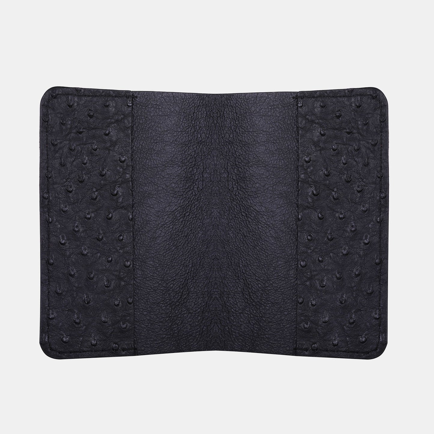 Dark blue ostrich leather passport cover without follicles