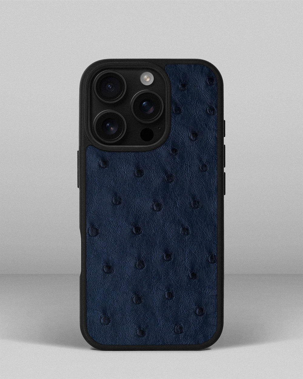 Dark blue ostrich leather follicle case for iPhone 16 Pro