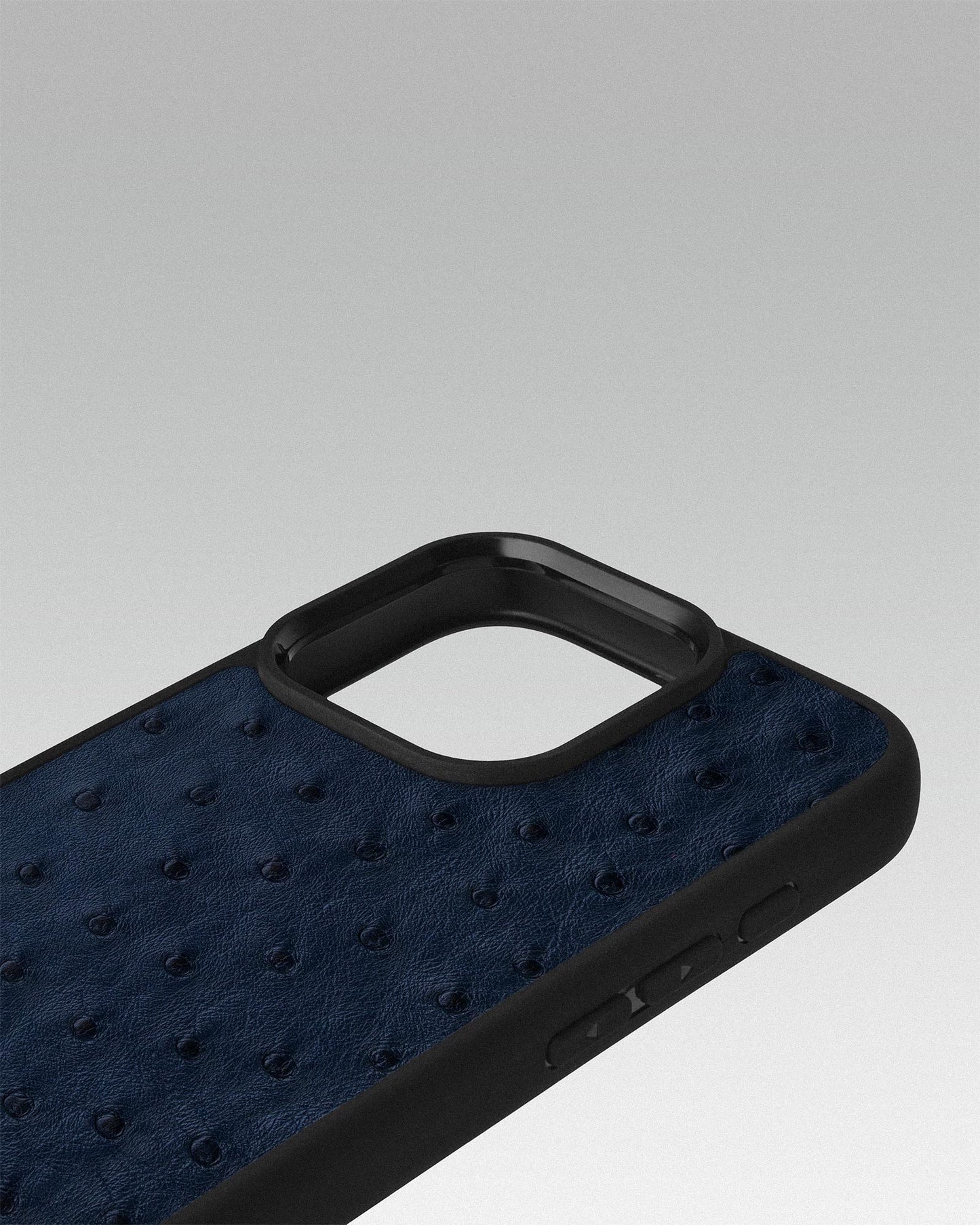Dark blue ostrich leather follicle case for iPhone 16 Pro