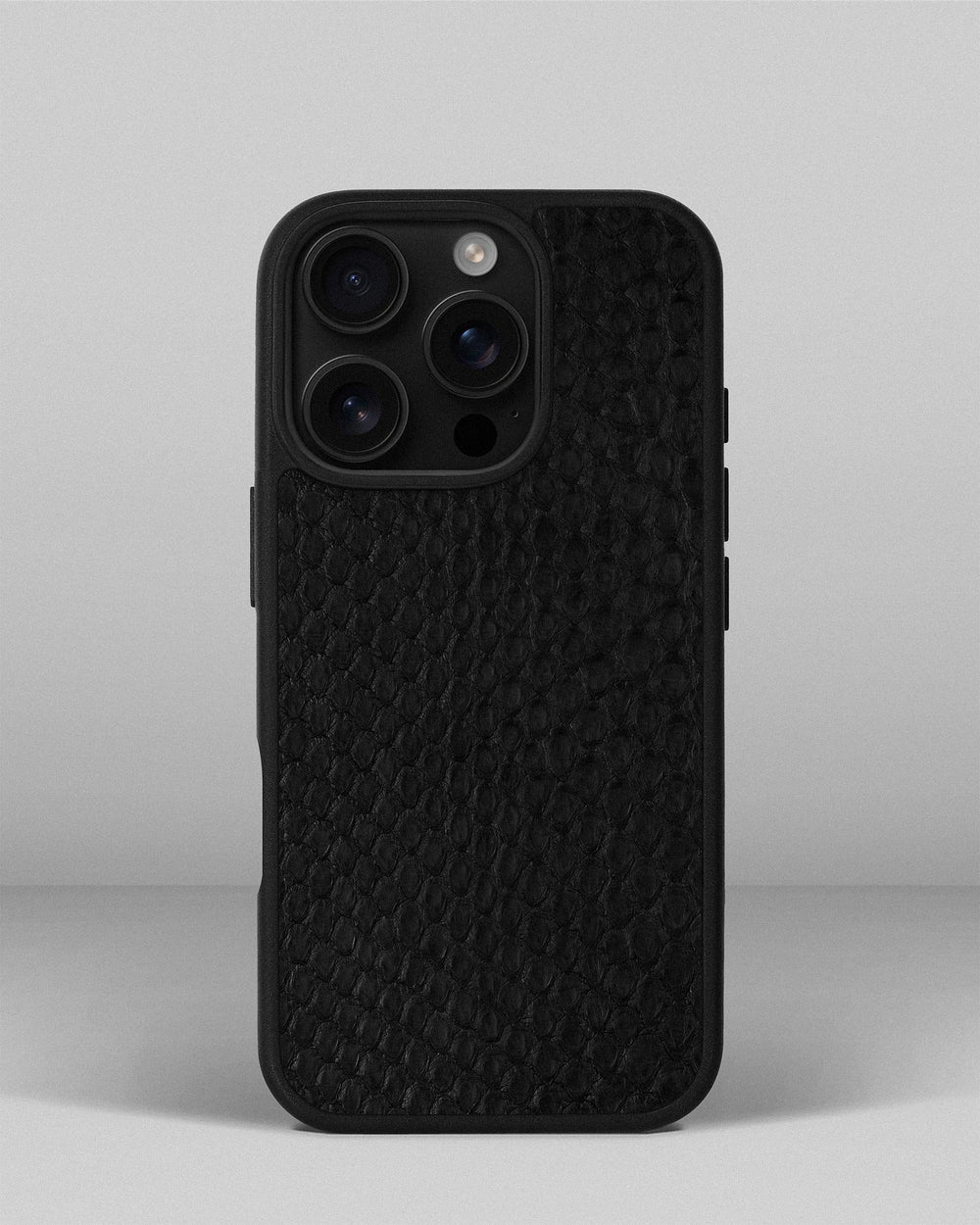 Black small scale python leather case for iPhone 16 Pro