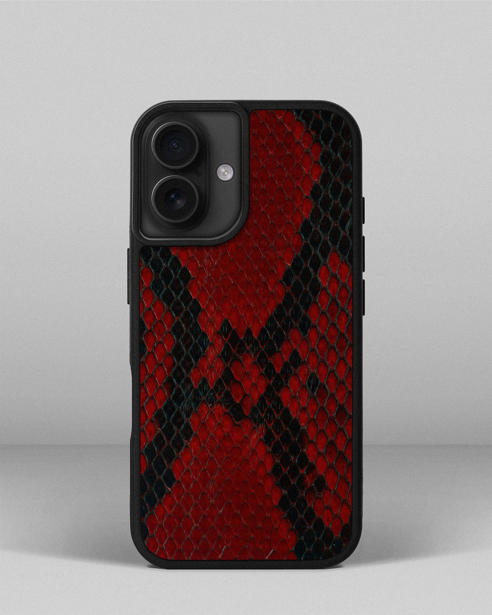Red small scale python leather case for iPhone 16