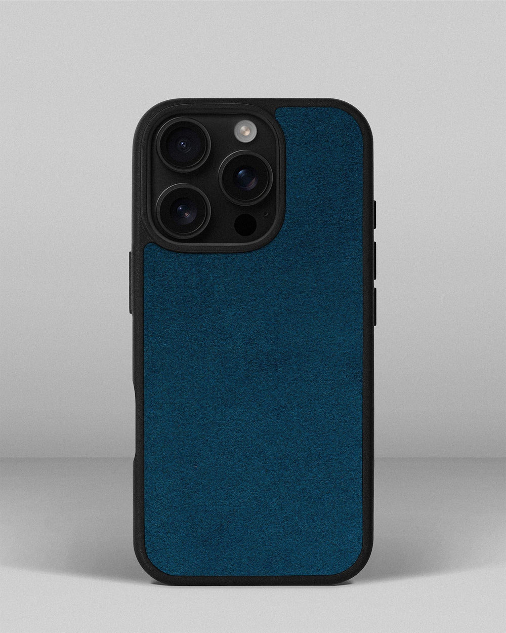 Case with blue alcantara insert for iPhone 15 Pro