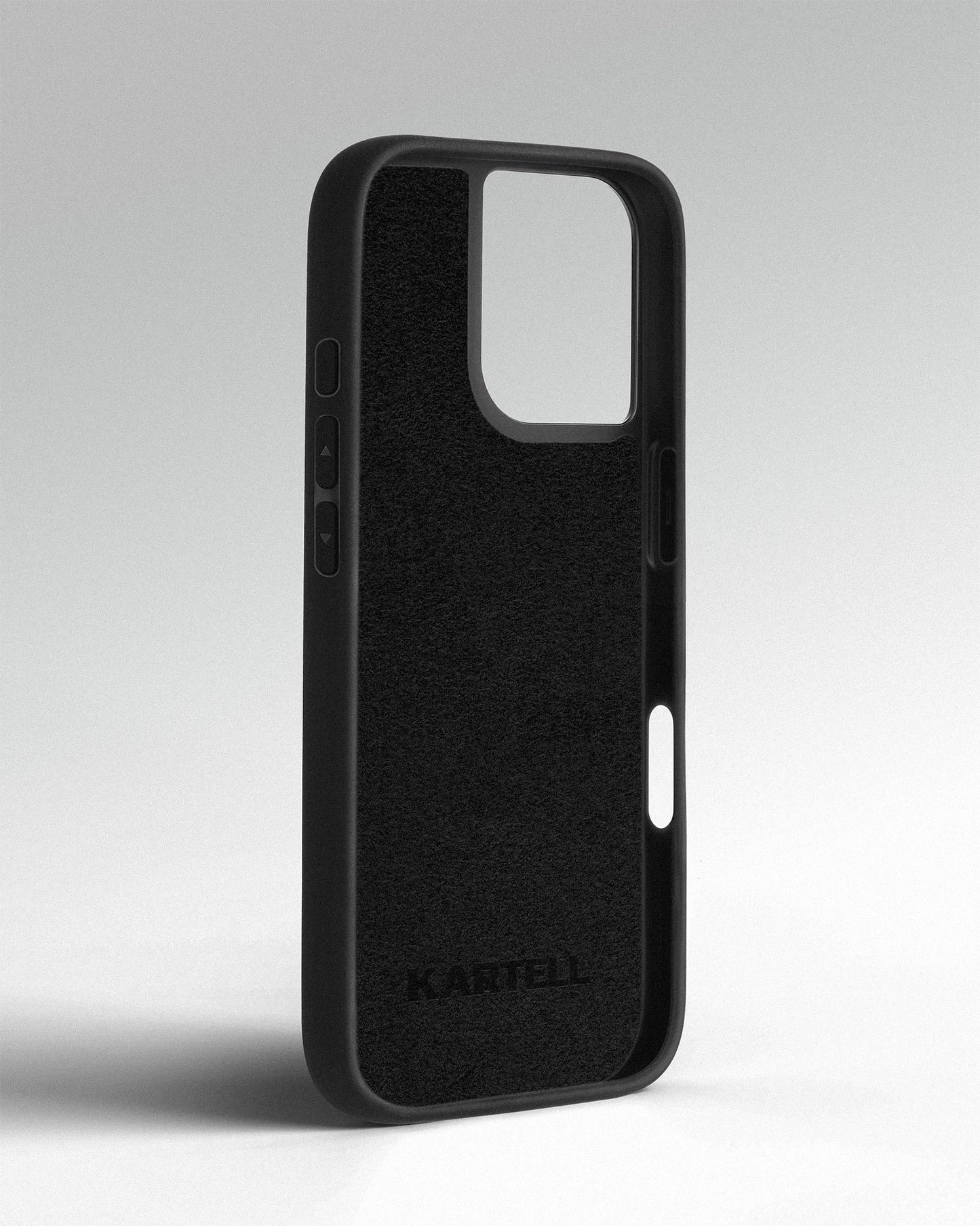 iPhone 13 case made of leather coupon in black with embossed cross with heart