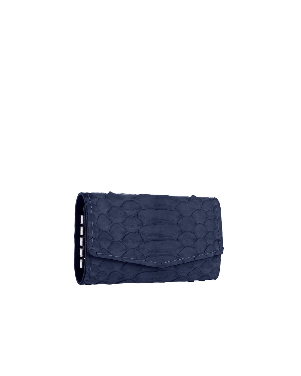 Key holder made of dark blue python leather with large scales
