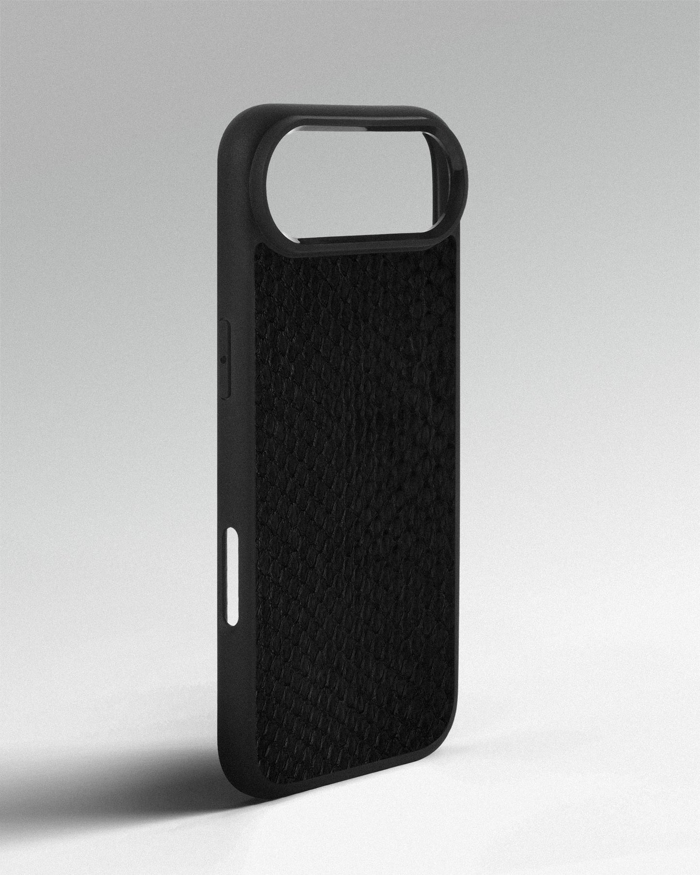 Black python leather case with small scales for iPhone 17 Air