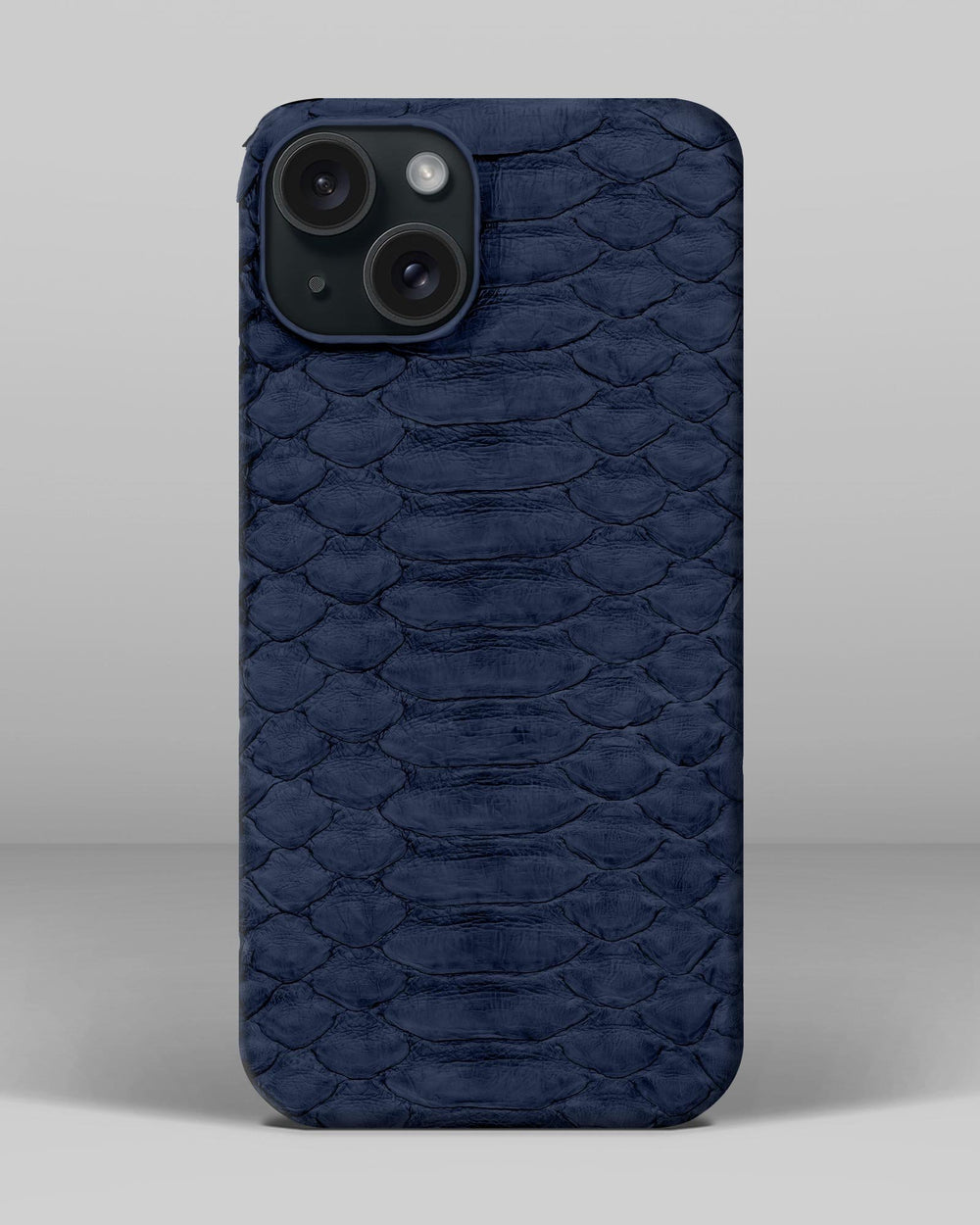 Leather case made of dark blue python for iPhone 15 Plus