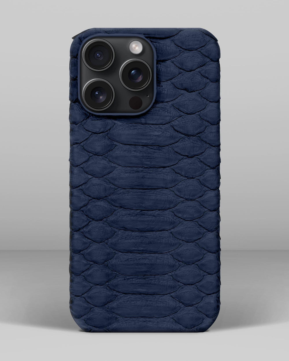 Leather case made of dark blue python for iPhone 16 Pro Max
