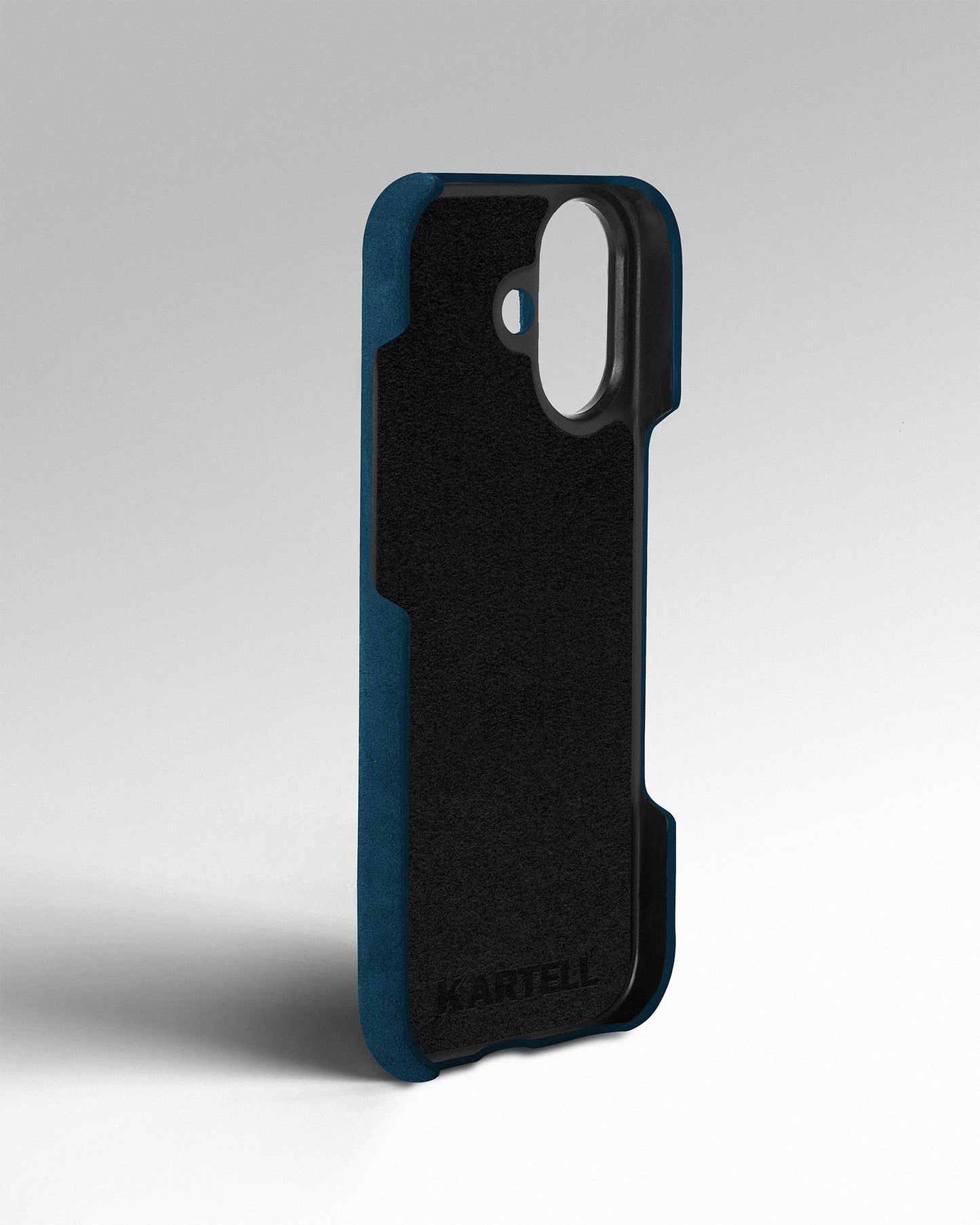Blue Alcantara case for iPhone 17