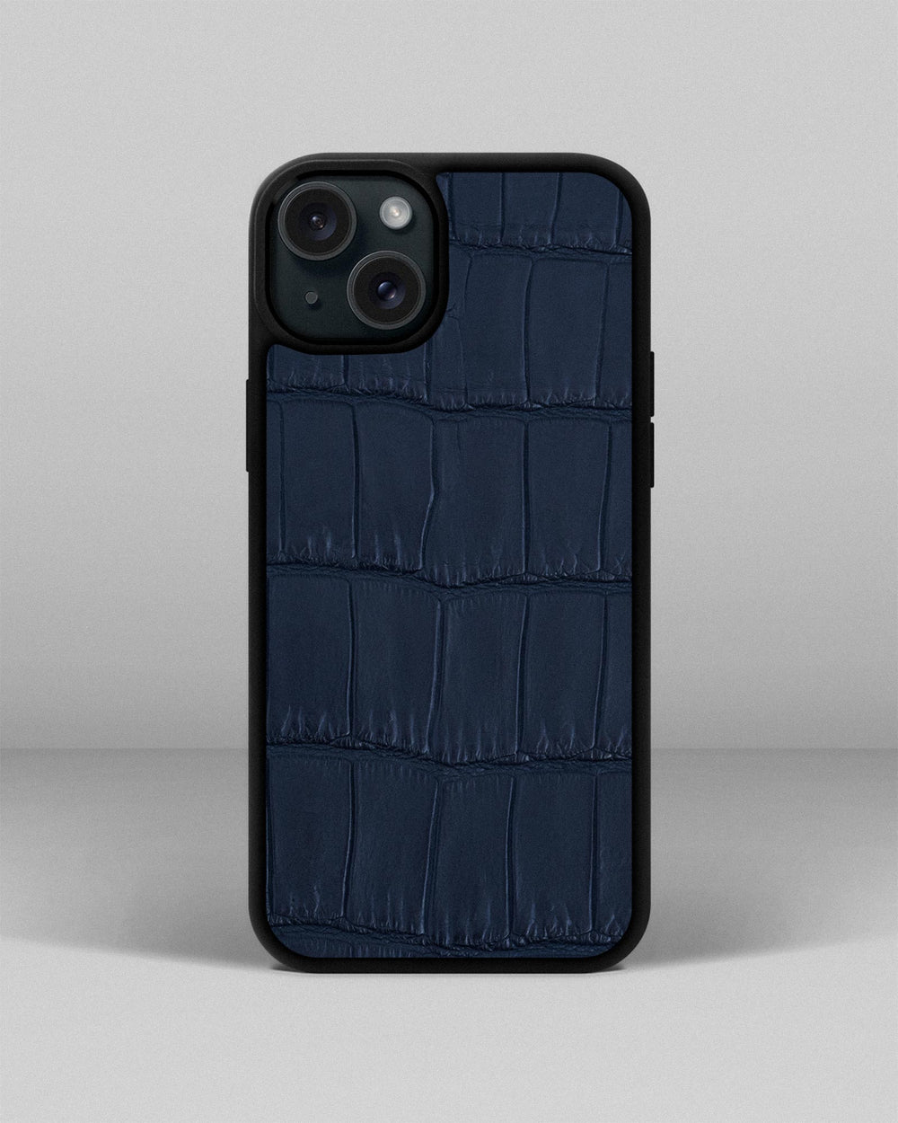 Dark blue crocodile leather case for iPhone 15