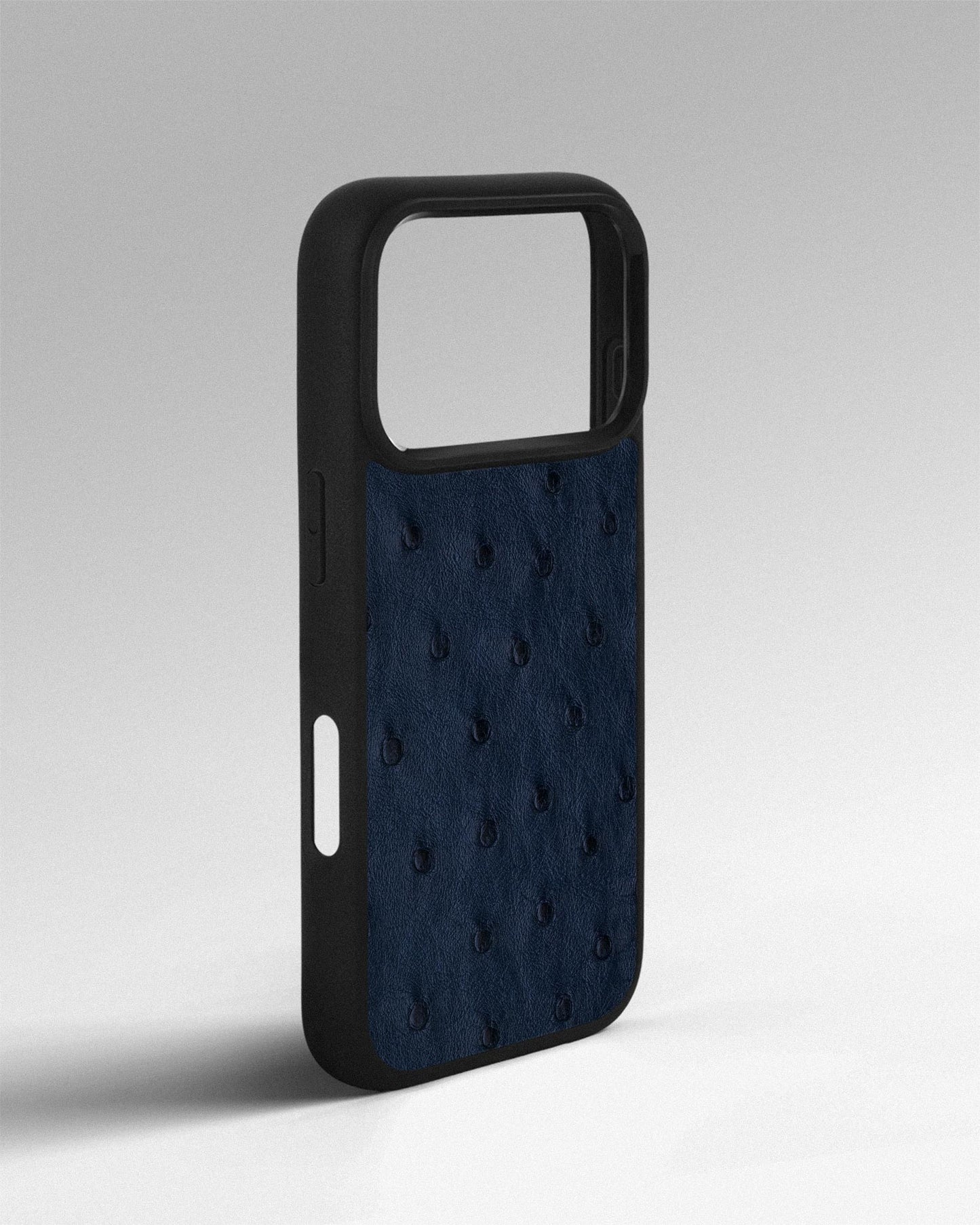 Dark Blue Ostrich Follicles Leather Case for iPhone 17 Pro