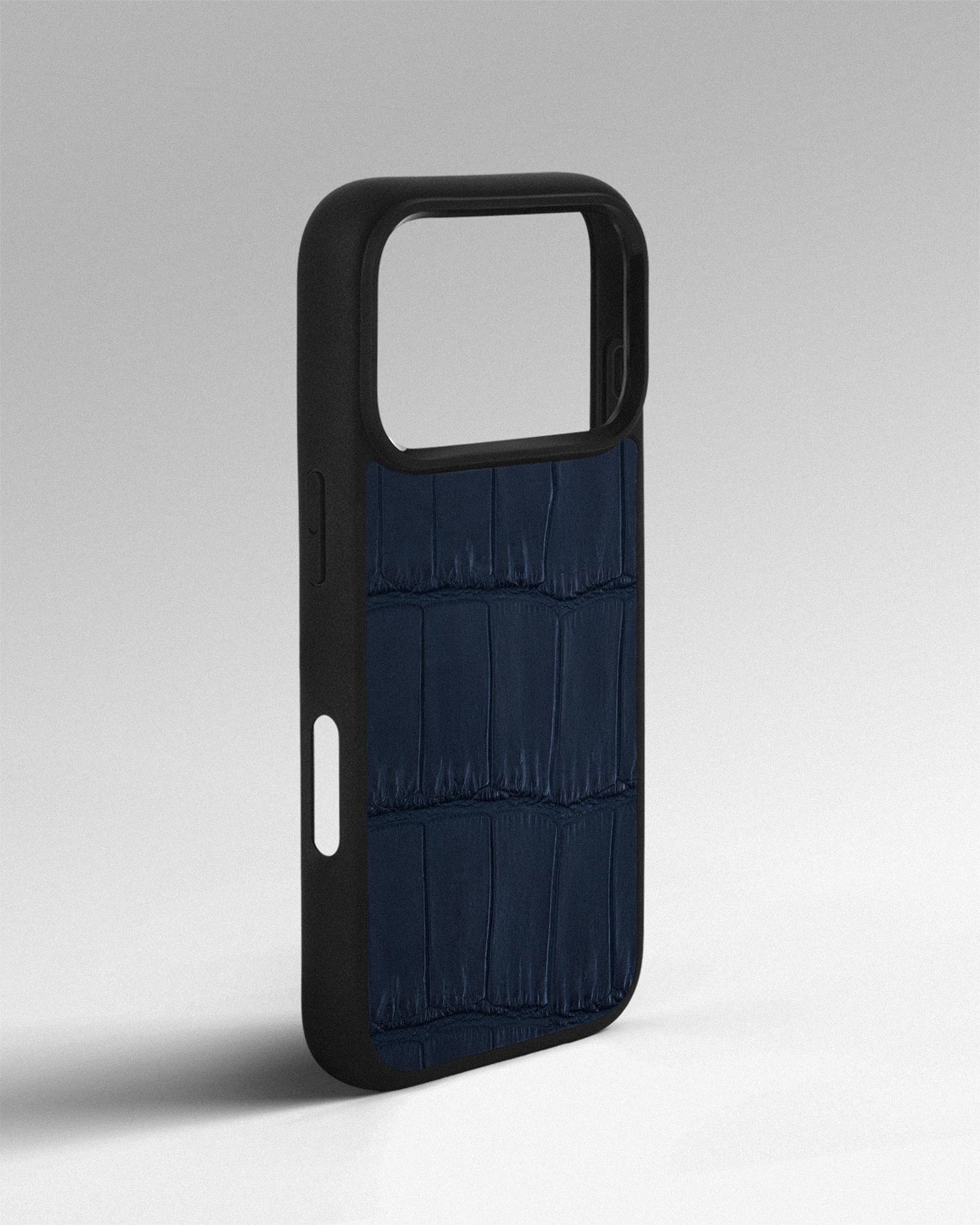 Dark blue crocodile leather case for iPhone 17 Pro