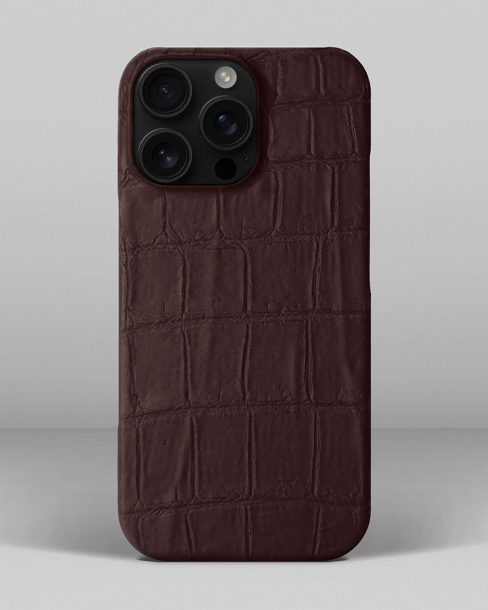 Dark brown crocodile leather-wrapped case for iPhone 16 Pro Max