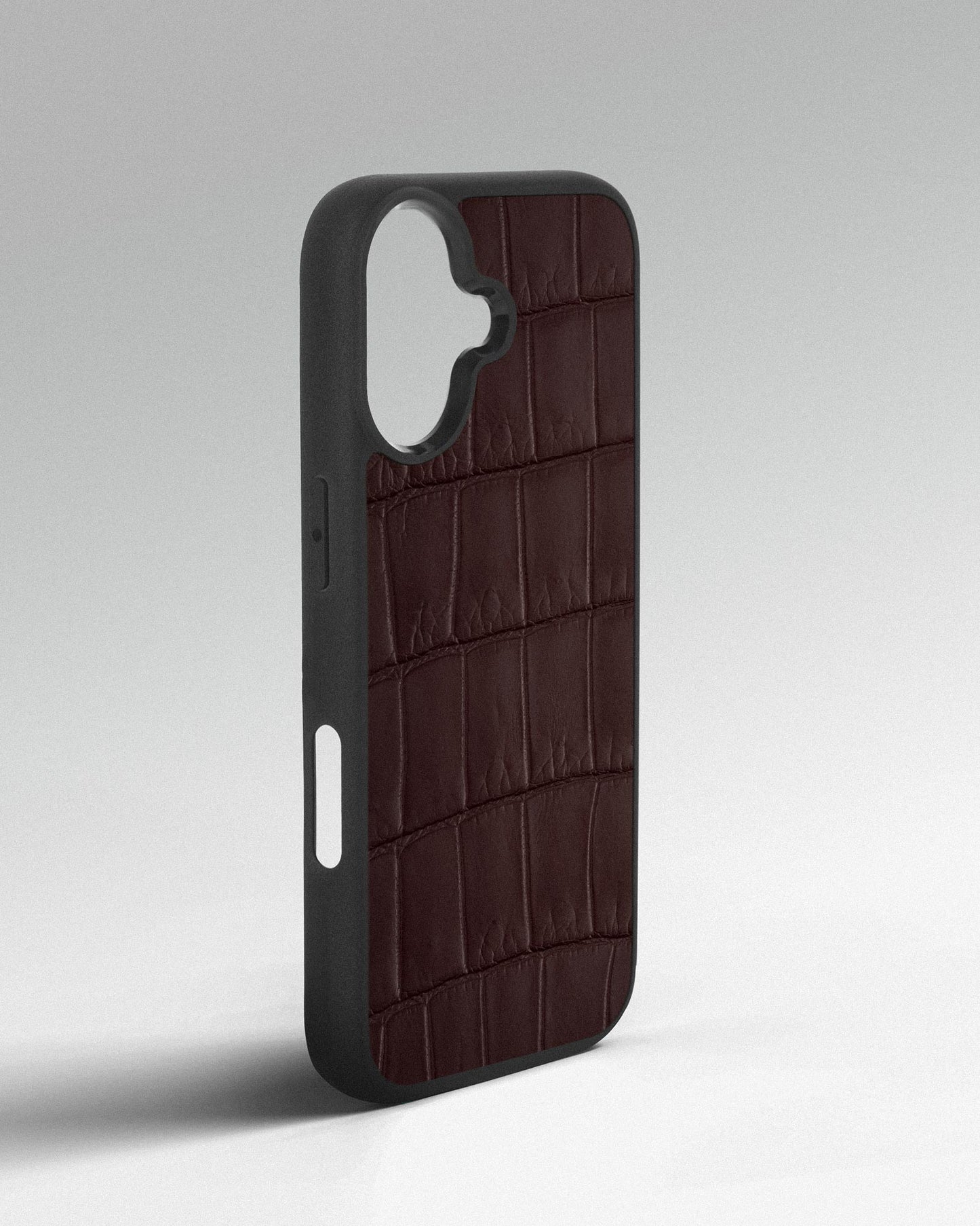 Dark brown crocodile leather case for iPhone 17