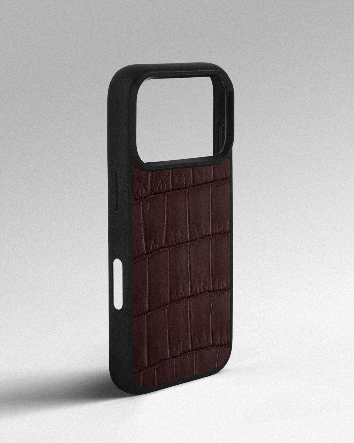 Dark brown crocodile leather case for iPhone 17 Pro