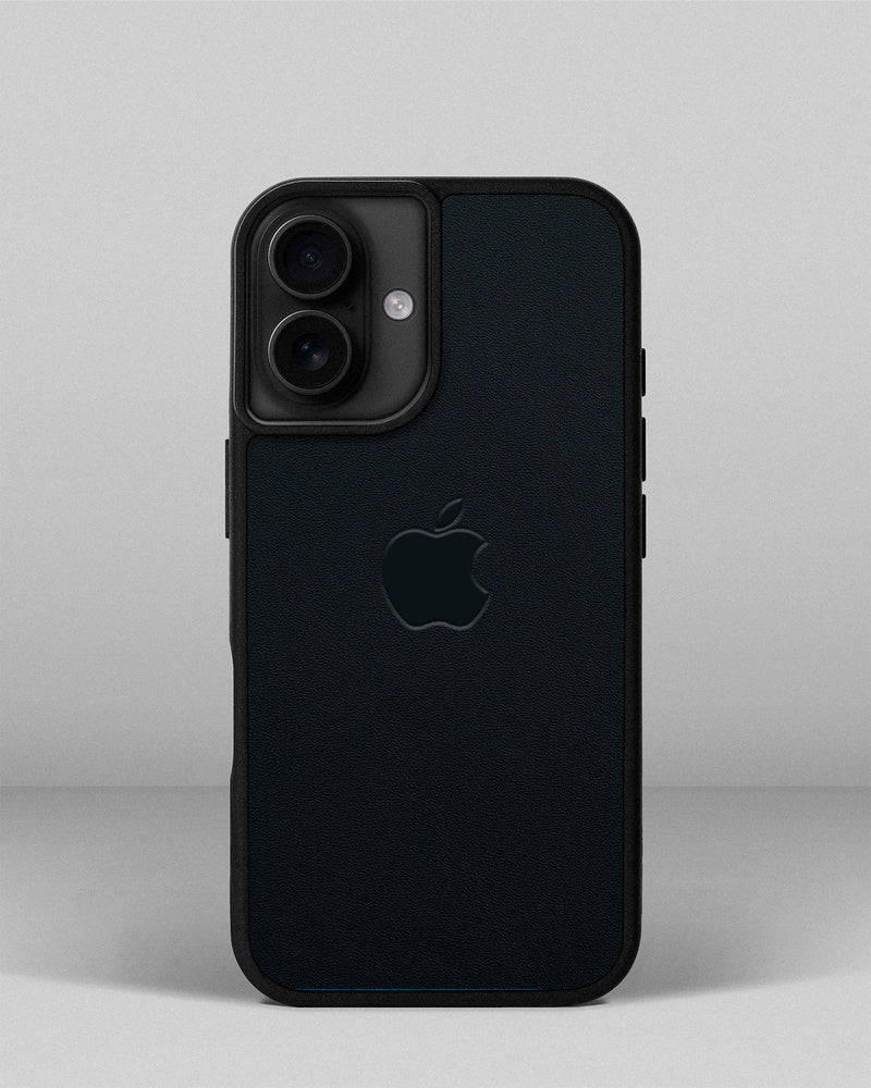 Чохол для iPhone 14 із шкіри купон в темно-синього кольорі з логотипом яблука