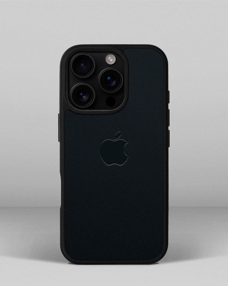 Чехол для iPhone 14 Pro из кожи купон темно-синего цвета с логотипом яблока