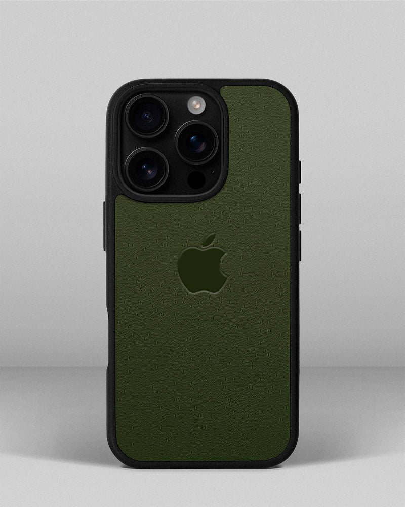 Чехол для iPhone 14 Pro из кожи купон зеленого цвета с логотипом яблока